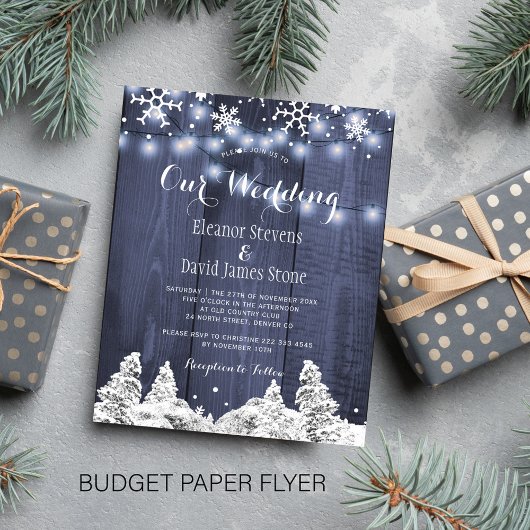 Budget sneeuwvlokken winter bruiloft uitnodiging flyer