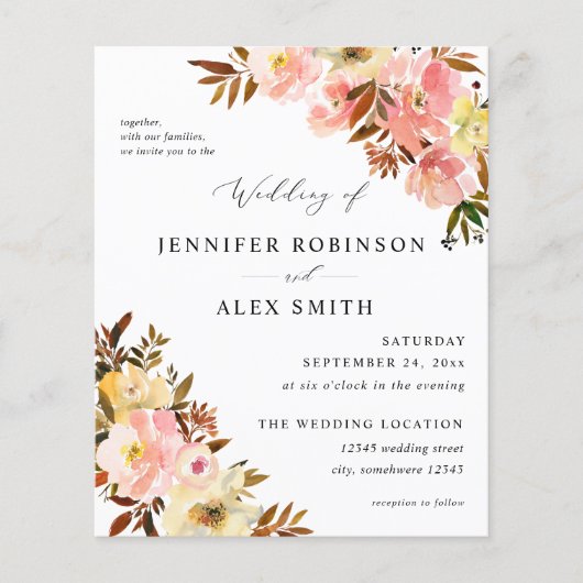 Budget Snoep Roze en Gele Floral Weddenschap Flyer (Voorkant)