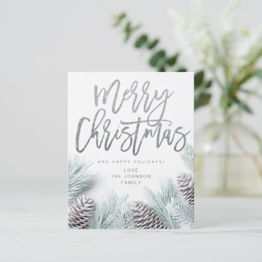 Budget Snow Pine & Leaf Merry Kerstmis (Staand voorkant)