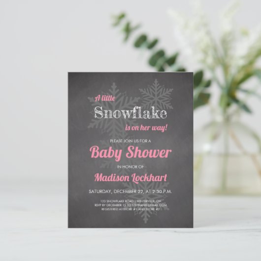 Budget Snowflake Chalkboard Roze Baby shower (Staand voorkant)