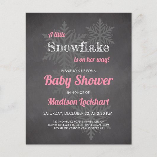Budget Snowflake Chalkboard Roze Baby shower (Voorkant)