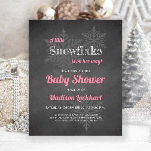 Budget Snowflake Chalkboard Roze Baby shower