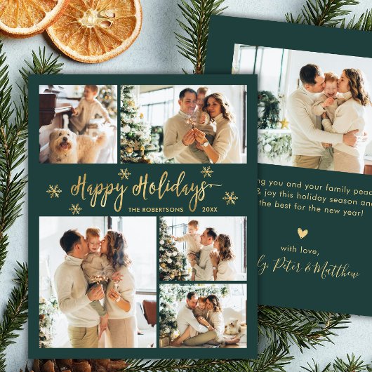 Budget Snowflake Green Gold 5 Photo Collage Card