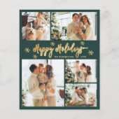 Budget Snowflake Green Gold 5 Photo Collage Card (Voorkant)