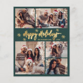 Budget Snowflake Green Gold 5 Photo Collage Card (Voorkant)