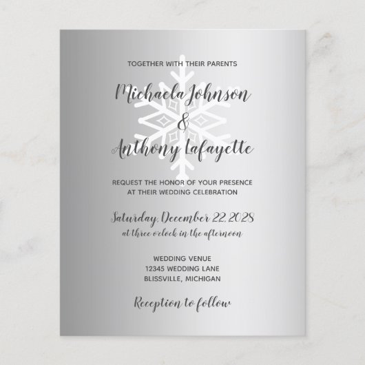 Budget Snowflake Silver Winter Weddenschap (Voorkant)