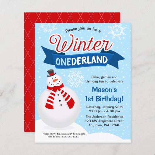 Budget Snowman Boy Winter ONEderland 1st Birthday (Voorkant / Achterkant)