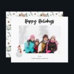 Budget Snowman Prettige feestdagen Foto<br><div class="desc">** SATIN PAPIER IS PAPIER THIN. UPGRADE HET PAPIER VOOR EEN THICKER, KAART PAPIER. HEEFT EEN OPTIE VOOR BEVELINGEN. *** Bespaar geld op uitnodigingen met deze kleinere uitnodiging die een optie voor enveloppen heeft. Stuur een feestelijke e-mail en een verloving met uw Snowman Prettige feestdagen Fotokaarten. Wil je een grotere...</div>