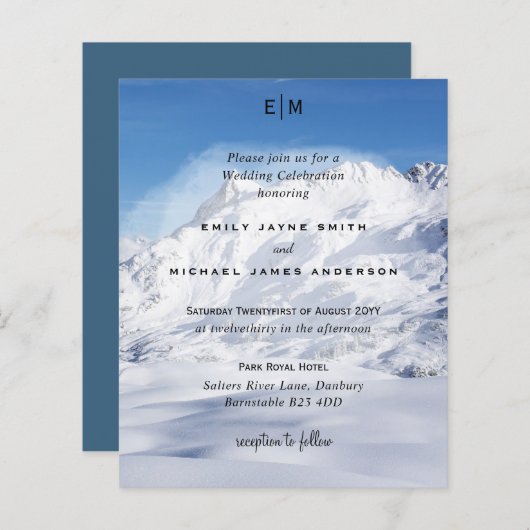 Budget Snowy Mountain Alps Skiing Wedding Invites (Voorkant / Achterkant)