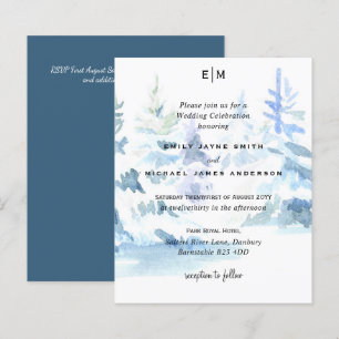 Budget Snowy Mountain Trees Skiing Wedding Invites