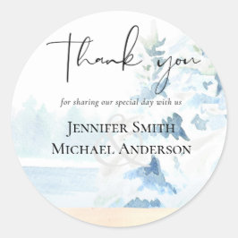 BUDGET Snowy Mountains Winter Lake Treines Ronde Sticker