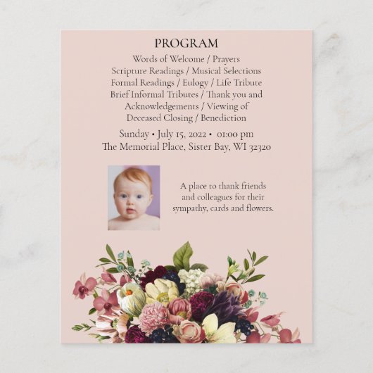 BUDGET Soft Florals Funeral Memorial Programme (Achterkant)