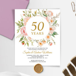 Budget Soft Flowers 50th Anniversary Invitation