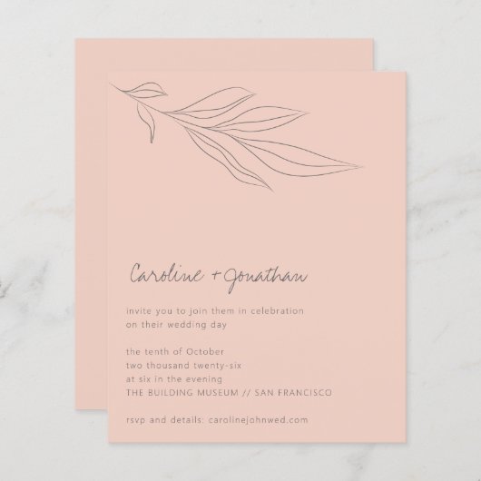 Budget Soft Pink Boho Botanical Wedding Invitation (Voorkant / Achterkant)