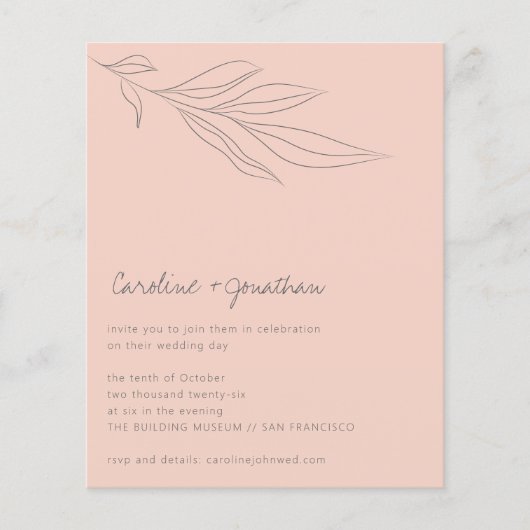 Budget Soft Pink Boho Botanical Wedding Invitation (Voorkant)