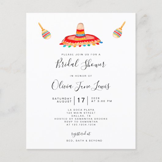 Budget Sombrero Fiesta Bridal Shower Uitnodiging Flyer (Voorkant)