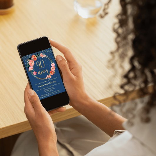 Budget Spaans Blauw Elegant 90ste Verjaardagsfeest Kaart