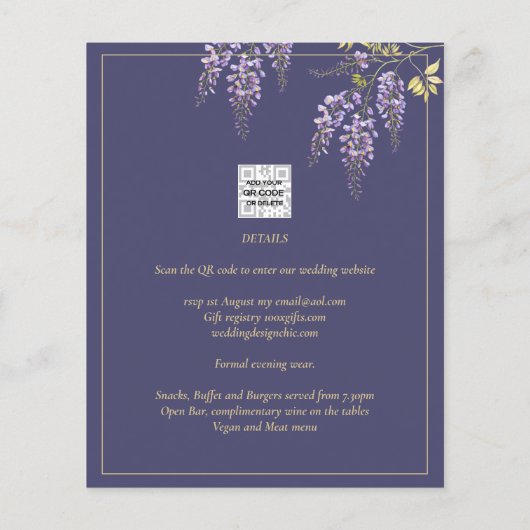 BUDGET Spaans BODA Wisteria Paars Goud Trouwen Flyer (Achterkant)