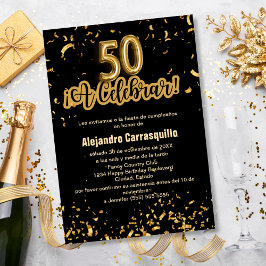 Budget Spaans Zwart & Goud Confetti 50ste Verjaard Kaart