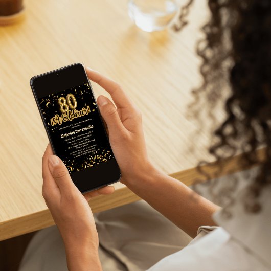 Budget Spaans Zwart & Goud Confetti 80e Verjaardag Kaart