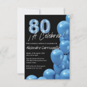 Budget Spaanse Blauwe Ballonnen Zwart 80ste Verjaa Kaart (Voorkant)