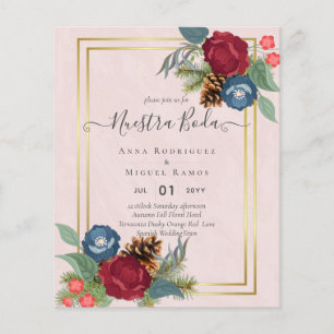 BUDGET Spaanse Bruiloft Onze BURGUNDY Blauwe BODA Flyer