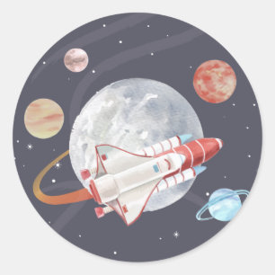 Budget Space Adventure Boy's Birthday Ronde Sticker
