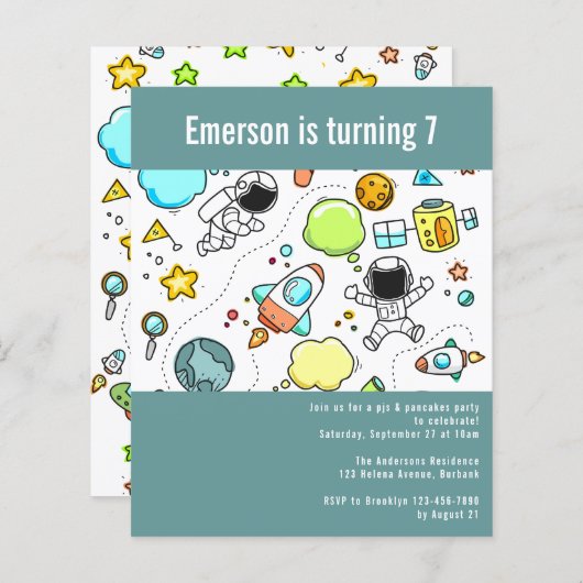 BUDGET Space Astronaut Birthday Party Invitation (Voorkant / Achterkant)