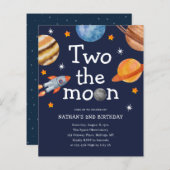 Budget Space Boy's Blue Tweede Verjaardag Uitnodig (Voorkant / Achterkant)