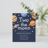 Budget Space Boy's Blue Tweede Verjaardag Uitnodig (Staand voorkant)