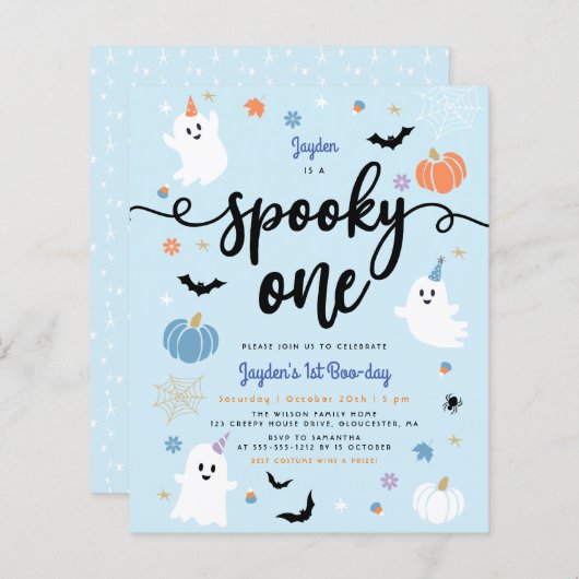 Budget Spooky One Blue Ghost Halloween 1 Verjaarda (Voorkant / Achterkant)