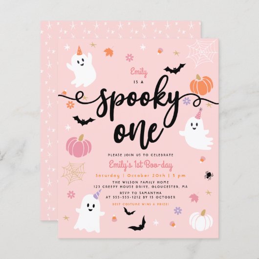 Budget Spooky One Halloween Ghost Eerste Verjaarda (Voorkant / Achterkant)