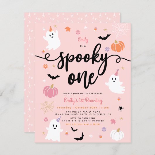 Budget Spooky One Halloween Pink Ghost 1 Verjaarda (Voorkant / Achterkant)
