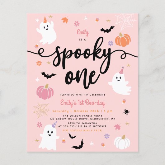 Budget Spooky One Halloween Pink Ghost 1 Verjaarda (Voorkant)