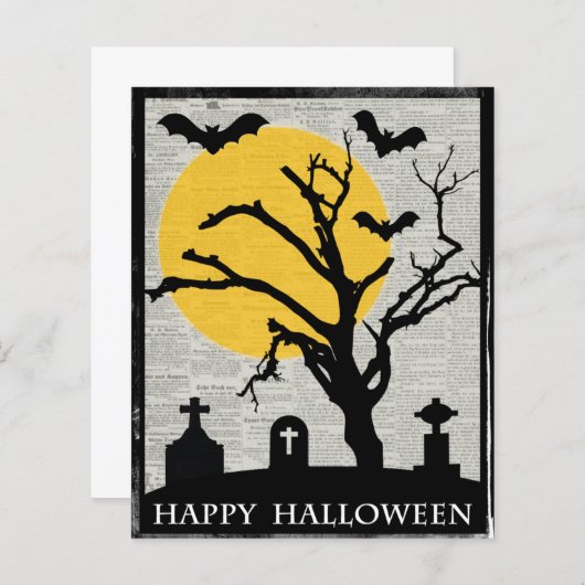 BUDGET Spooky Tree and Tombstone Halloween Kaart (Voorkant / Achterkant)