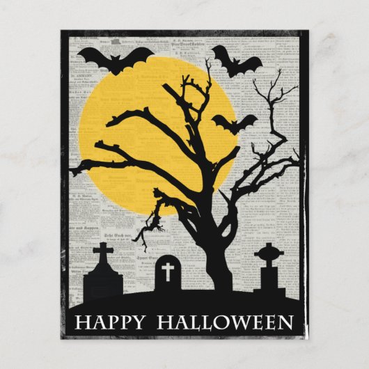 BUDGET Spooky Tree and Tombstone Halloween Kaart (Voorkant)