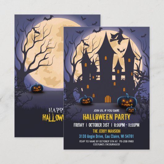 Budget Spooky Witch Haunted House Halloween Party Kaart (Voorkant / Achterkant)
