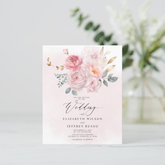 Budget Spring Blush Bloemen Bruiloft Uitnodigingen (Staand voorkant)