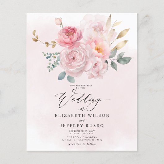 Budget Spring Blush Bloemen Bruiloft Uitnodigingen (Voorkant)