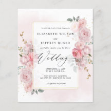 Budget Spring Blush Goud Bloemen Bruiloft Uitnodig