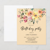 Budget Spring Floral Birthday Party Invitation (Voorkant / Achterkant)