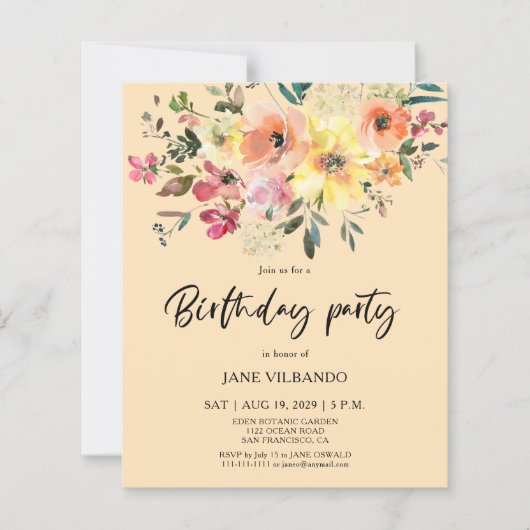 Budget Spring Floral Birthday Party Invitation (Voorkant)