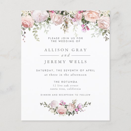 Budget Spring Floral Wedding Invitation Flyer (Voorkant)