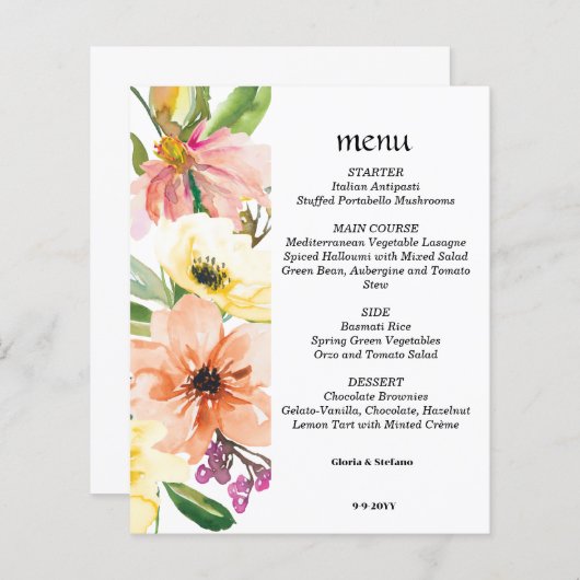 Budget Spring Floral Wedding Menu (Voorkant / Achterkant)
