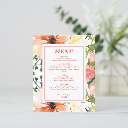 Budget Spring Floral Wedding Menu (Staand voorkant)