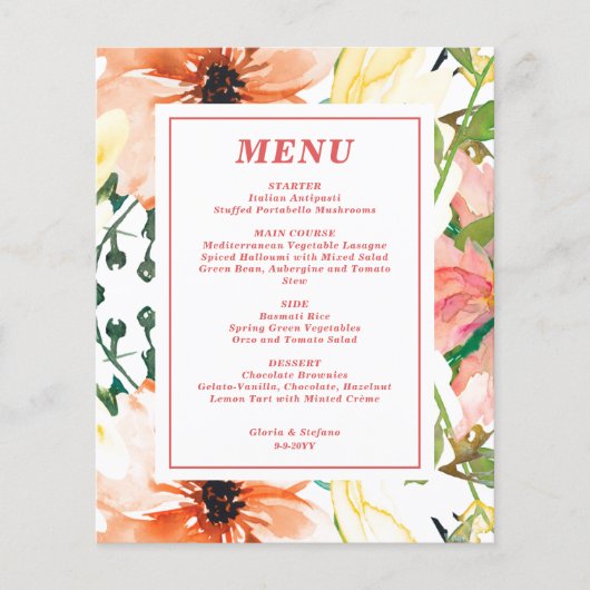 Budget Spring Floral Wedding Menu (Voorkant)