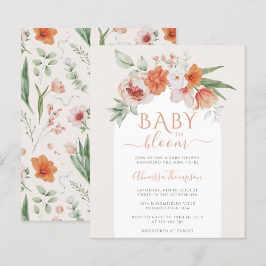 Budget Spring Peach Floral Baby in Bloom Shower (Voorkant / Achterkant)