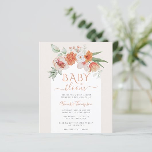 Budget Spring Peach Floral Baby in Bloom Shower (Staand voorkant)