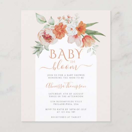 Budget Spring Peach Floral Baby in Bloom Shower (Voorkant)