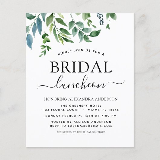 Budget Spring Vrijgezellenfeest Luncheon Greenery Flyer (Voorkant)